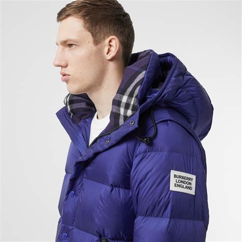 burberry detachable sleeve hooded puffer jacket blue|Burberry puffer jacket men.